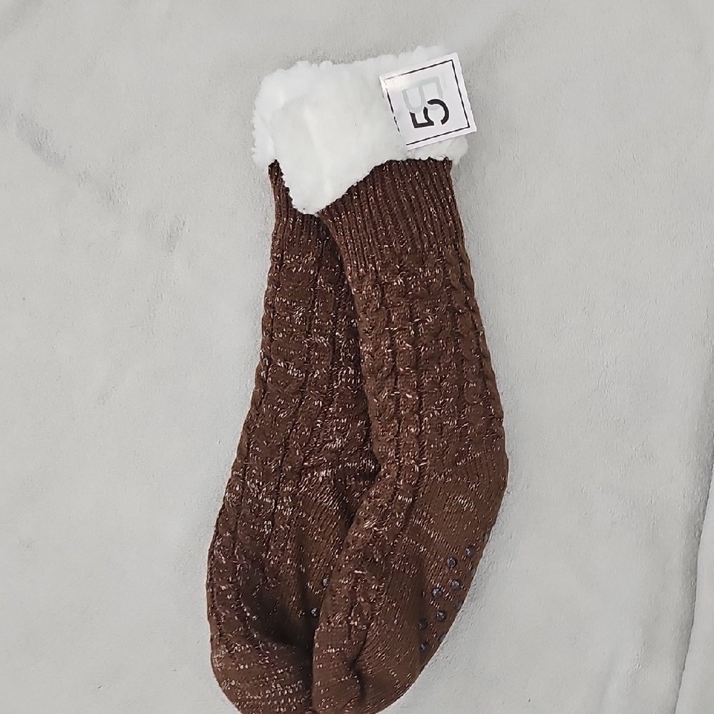 Brown Knit Socks with White Cuff